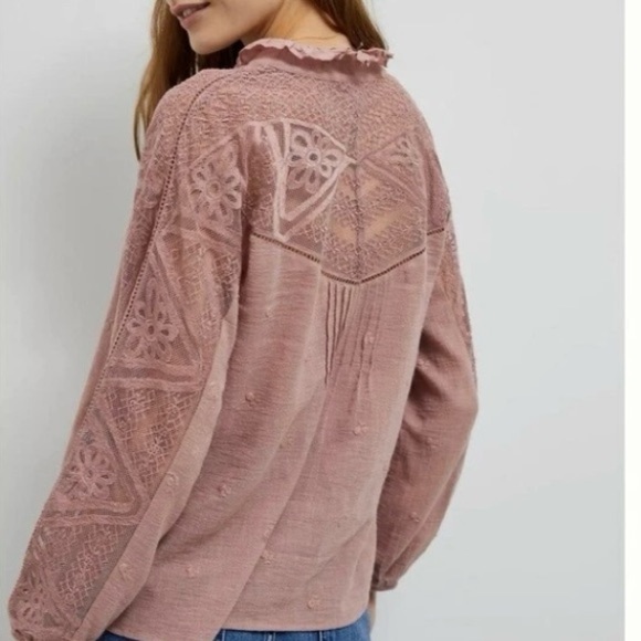 Anthropologie Stephanie Lace Pink Ruffle Lace Blouse Women's 4 Peasant Boho Top - Picture 2 of 13